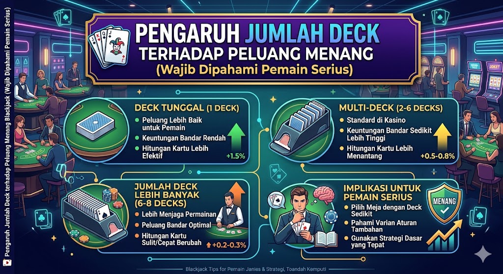 🃏 Pengaruh Jumlah Deck terhadap Peluang Menang Blackjack (Wajib Dipahami Pemain Serius)